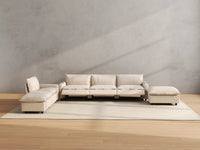 Modular Cero Reclining Sectionals | 6-Piece Beige Linen Large Space Corner Sectionals 4-Seater with 2-Ottomans