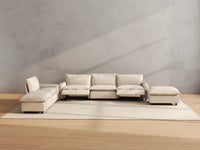 Modular Cero Reclining Sectionals | 6-Piece Beige Linen Large Space Corner Sectionals 4-Seater with 2-Ottomans