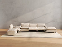 Modular Cero Reclining Sectionals | 6-Piece Beige Linen Large Space Corner Sectionals 4-Seater with 2-Ottomans