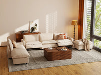 Modular Cero Reclining Sectionals | 6-Piece Beige Linen Large Space Corner Sectionals 4-Seater with 2-Ottomans