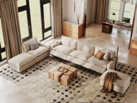 Modular Cero Reclining Sectionals | 6-Piece Beige Linen Large Space Corner Sectionals 4-Seater with 2-Ottomans