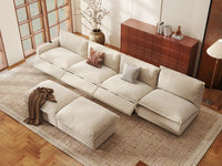 Modular Cero Reclining Sectionals | 6-Piece Beige Linen Large Space Sofa Sets 4-Seater with 2-Ottomans