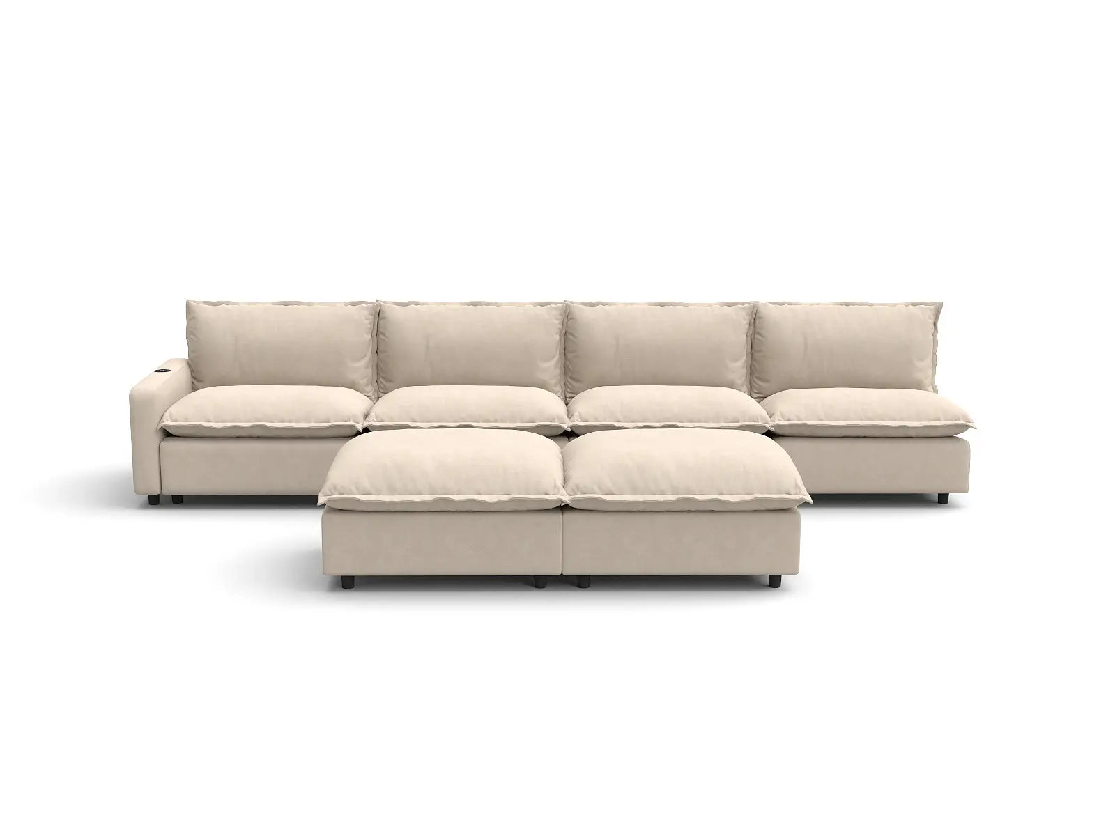 Modular Cero Sofa Recliner Set | 6-Piece Beige Linen Large Space Sofa Sets 4-Seater with 2-Ottomans