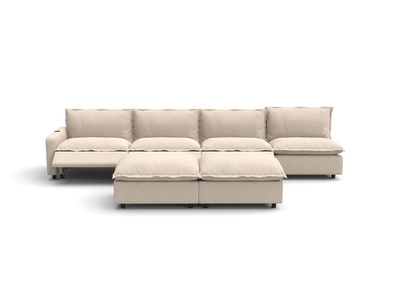 Modular Cero Sofa Recliner Set | 6-Piece Beige Linen Large Space Sofa Sets 4-Seater with 2-Ottomans