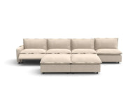 Modular Cero Reclining Sectionals | 6-Piece Beige Linen Large Space Sofa Sets 4-Seater with 2-Ottomans