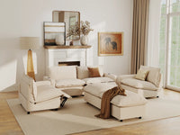 Modular Cero Reclining Sectionals | 6-Piece Beige Linen Large Space U-Shaped Sectionals 4-Seater with 2-Ottomans