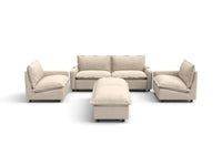 Modular Cero Reclining Sectionals | 6-Piece Beige Linen Large Space U-Shaped Sectionals 4-Seater with 2-Ottomans