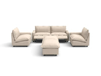 Modular Cero Reclining Sectionals | 6-Piece Beige Linen Large Space U-Shaped Sectionals 4-Seater with 2-Ottomans