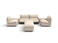 Modular Cero Reclining Sectionals | 6-Piece Beige Linen Large Space U-Shaped Sectionals 4-Seater with 2-Ottomans