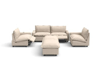 Modular Cero Reclining Sectionals | 6-Piece Beige Linen Large Space U-Shaped Sectionals 4-Seater with 2-Ottomans