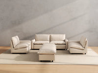 Modular Cero Reclining Sectionals | 6-Piece Beige Linen Large Space U-Shaped Sectionals 4-Seater with 2-Ottomans
