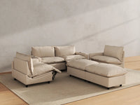 Modular Cero Reclining Sectionals | 6-Piece Beige Linen Large Space U-Shaped Sectionals 4-Seater with 2-Ottomans