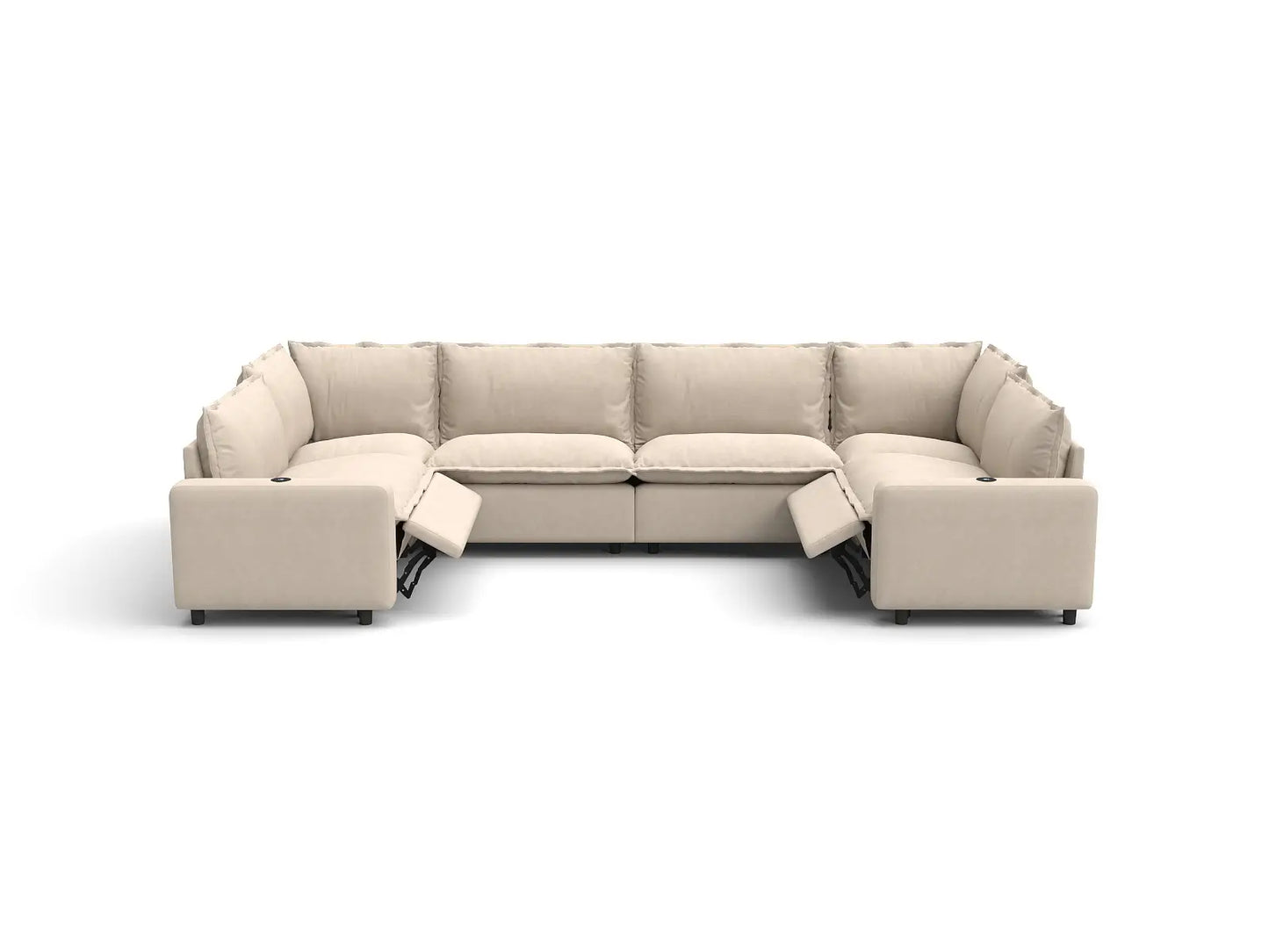 Modular Cero Reclining Sectionals | 6-Piece Beige Linen Large Space U-Shaped Sectionals 6-Seater