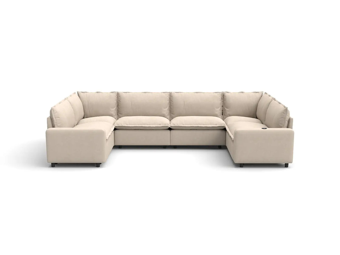 Modular Cero Reclining Sectionals | 6-Piece Beige Linen Large Space U-Shaped Sectionals 6-Seater