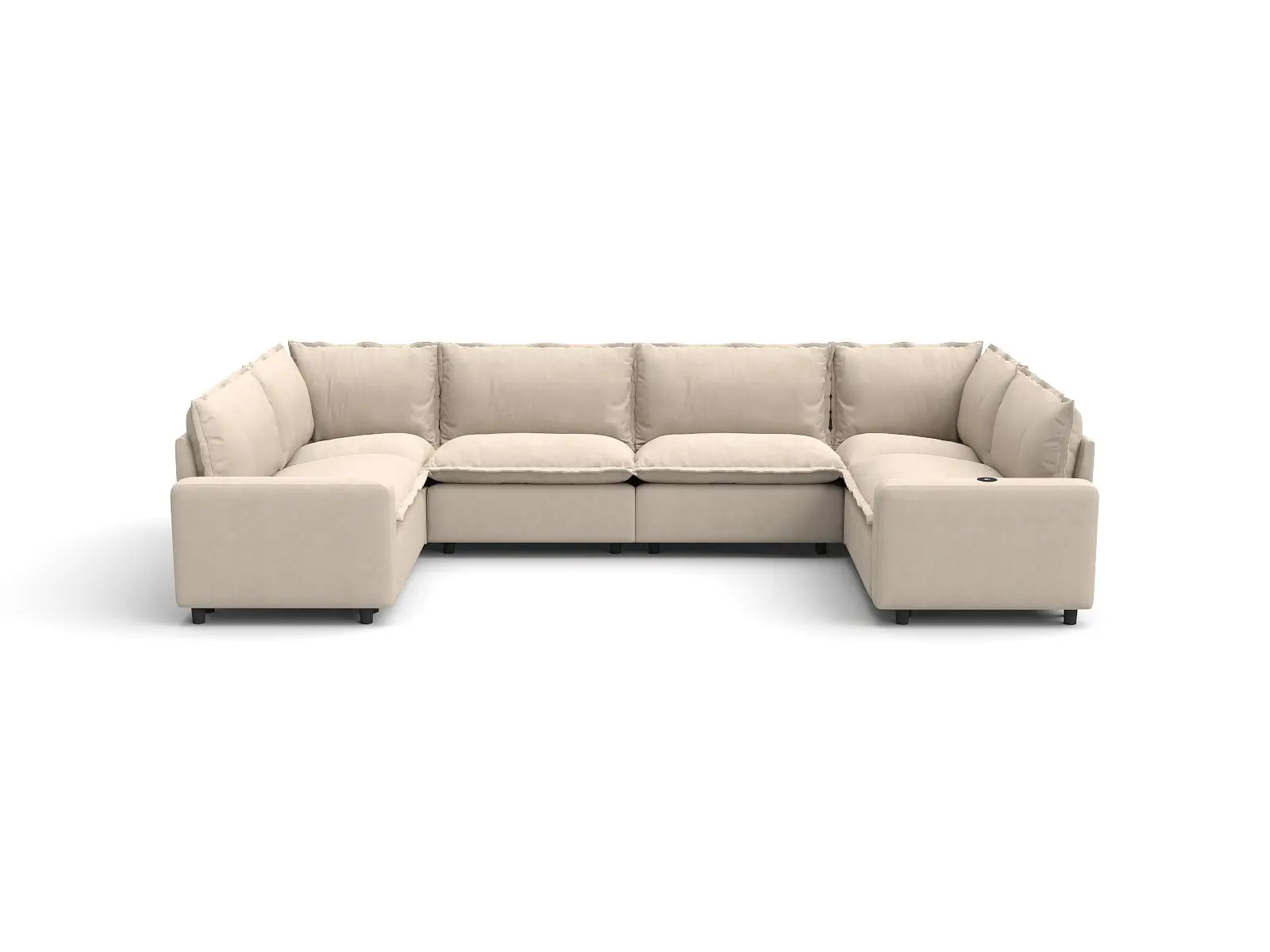 Modular Cero Sectional Couch and Recliner | 6-Piece Beige Linen Large Space U-Shaped Sectionals 6-Seater