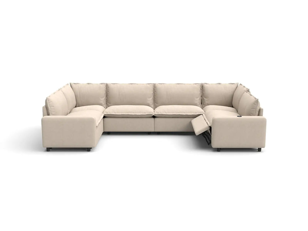 Modular Cero Reclining Sectionals | 6-Piece Beige Linen Large Space U-Shaped Sectionals 6-Seater
