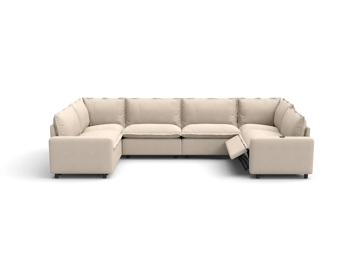 Modular Cero Reclining Sectionals | 6-Piece Beige Linen Large Space U-Shaped Sectionals 6-Seater