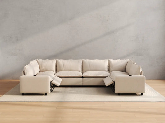 Modular Cero Reclining Sectionals | 6-Piece Beige Linen Large Space U-Shaped Sectionals 6-Seater