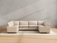 Modular Cero Reclining Sectionals | 6-Piece Beige Linen Large Space U-Shaped Sectionals 6-Seater