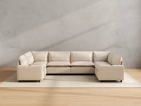 Modular Cero Reclining Sectionals | 6-Piece Beige Linen Large Space U-Shaped Sectionals 6-Seater