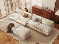 Modular Cero Reclining Sectionals | 6-Piece Beige Linen Open Plan Sofa Sets 4-Seater with 2-Ottomans