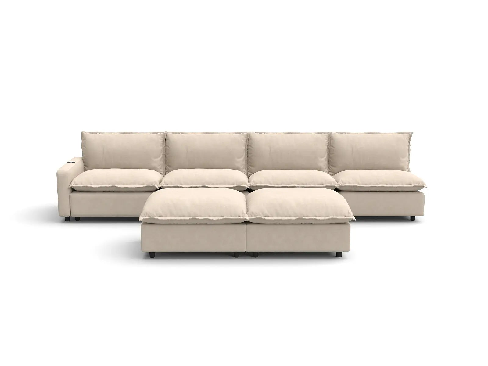 Modular Cero Recliner Sofa Set | 6-Piece Beige Linen Open Plan Sofa Sets 4-Seater with 2-Ottomans