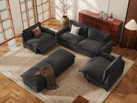 Modular Cero Reclining Sectionals | 6-Piece Grey Linen Grand Estate U-Shaped Sectionals 4-Seater with 2-Ottomans