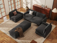 Modular Cero Reclining Sectionals | 6-Piece Grey Linen Grand Estate U-Shaped Sectionals 4-Seater with 2-Ottomans