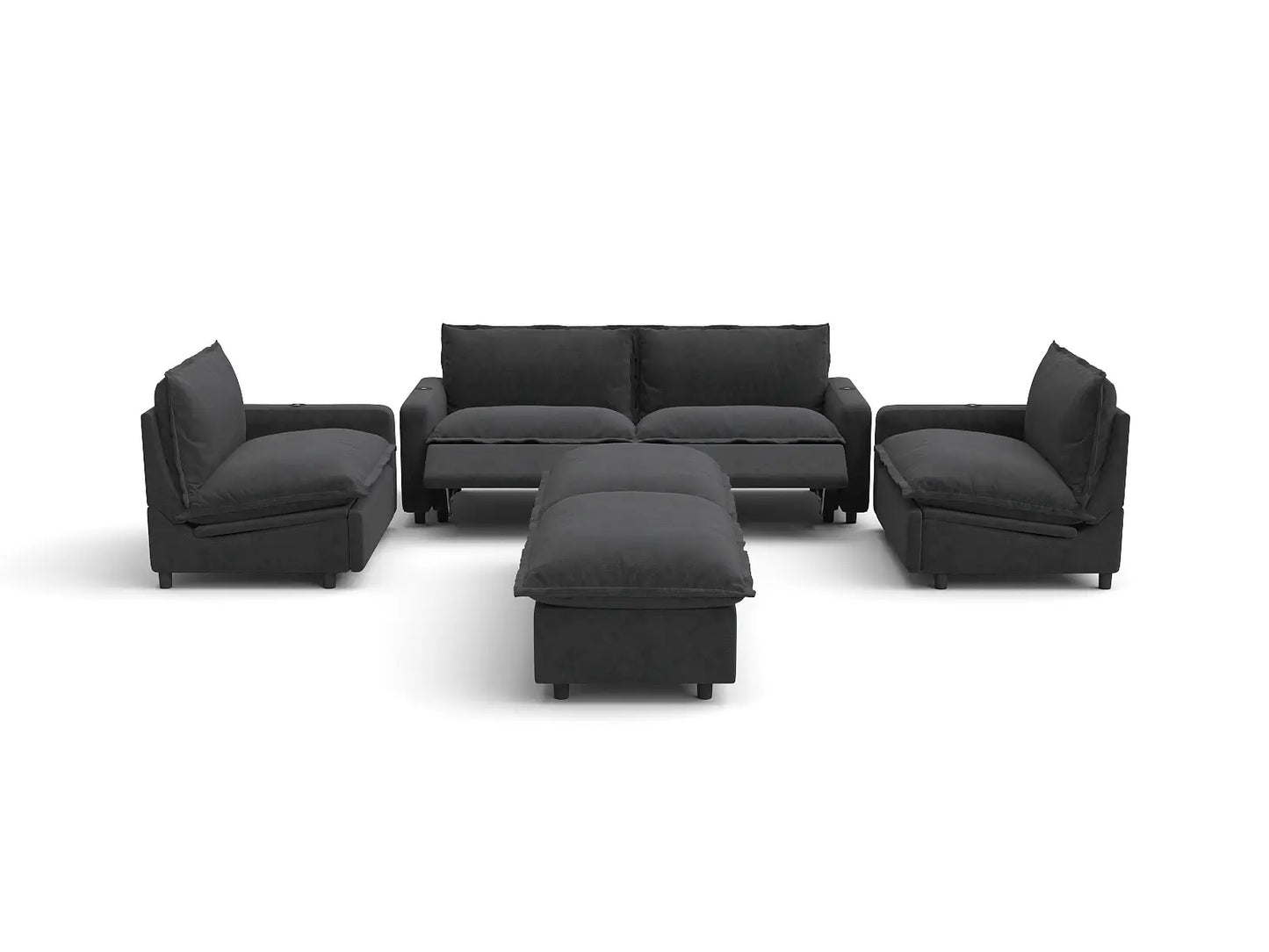 Modular Cero Reclining Sectionals | 6-Piece Grey Linen Grand Estate U-Shaped Sectionals 4-Seater with 2-Ottomans
