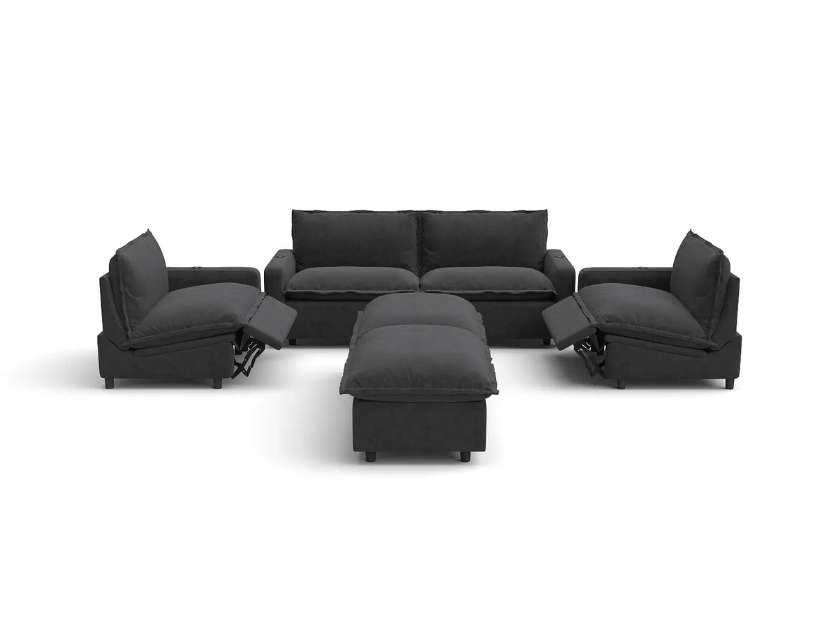 Modular Cero Reclining Sectionals | 6-Piece Grey Linen Grand Estate U-Shaped Sectionals 4-Seater with 2-Ottomans