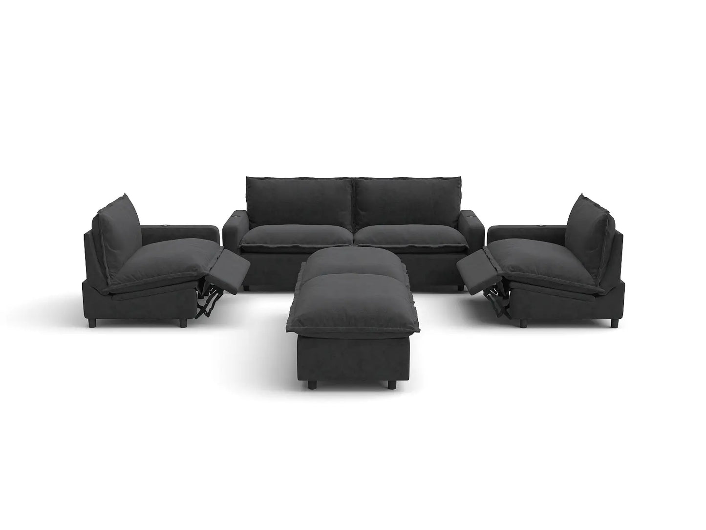 Modular Cero Reclining Sectionals | 6-Piece Grey Linen Grand Estate U-Shaped Sectionals 4-Seater with 2-Ottomans