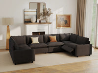 Modular Cero Reclining Sectionals | 6-Piece Grey Linen Grand Estate U-Shaped Sectionals 6-Seater
