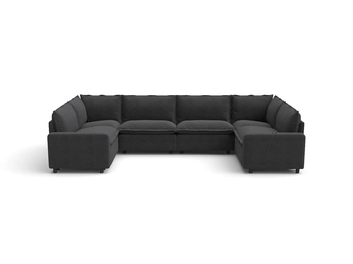 Modular Cero Reclining Sectionals | 6-Piece Grey Linen Grand Estate U-Shaped Sectionals 6-Seater