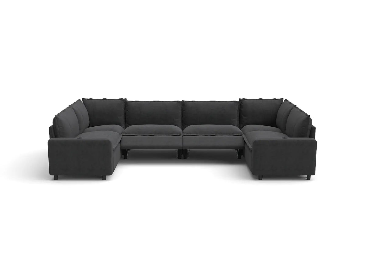 Modular Cero Reclining Sectionals | 6-Piece Grey Linen Grand Estate U-Shaped Sectionals 6-Seater