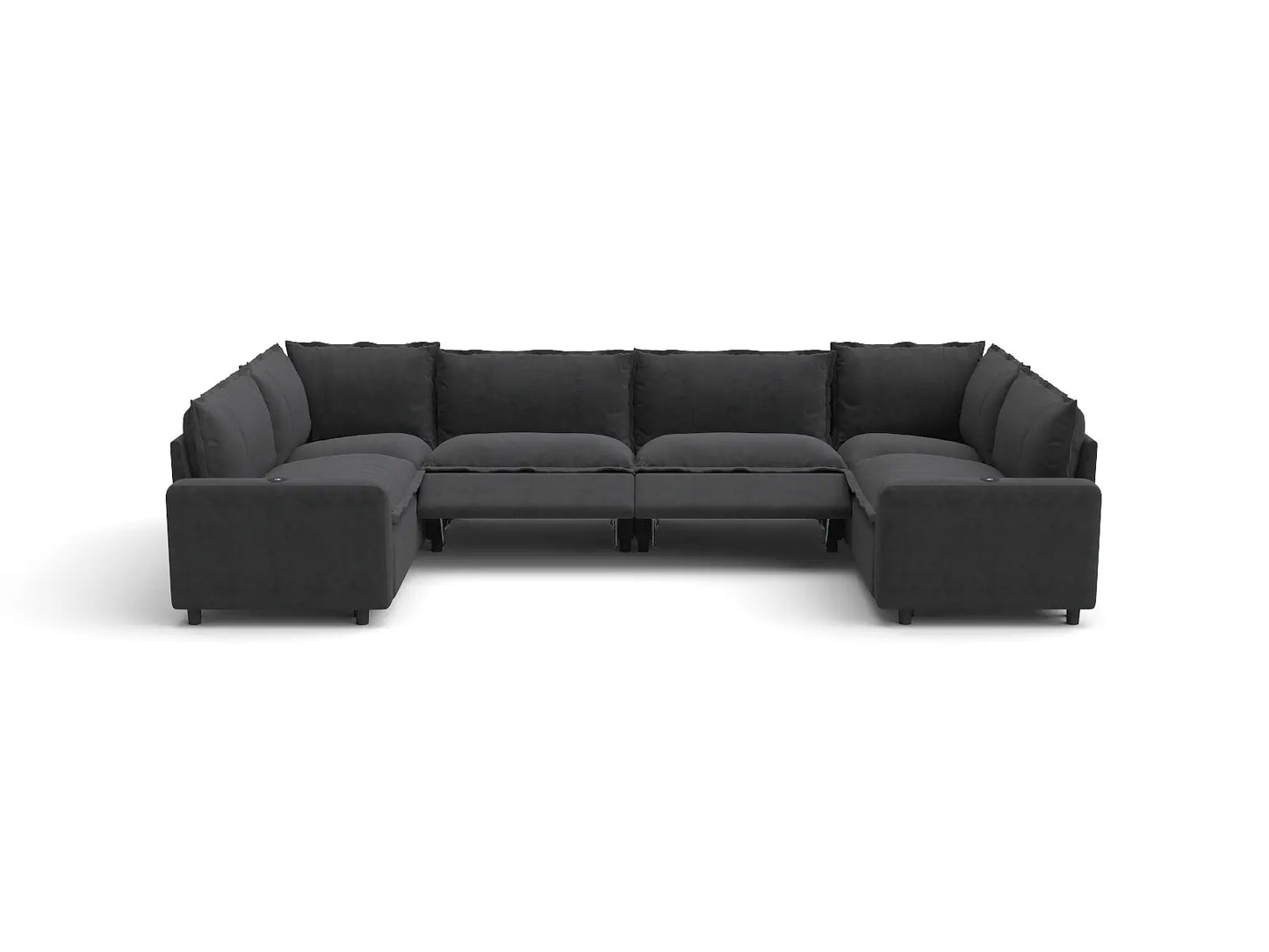 Modular Cero Reclining Sectionals | 6-Piece Grey Linen Grand Estate U-Shaped Sectionals 6-Seater
