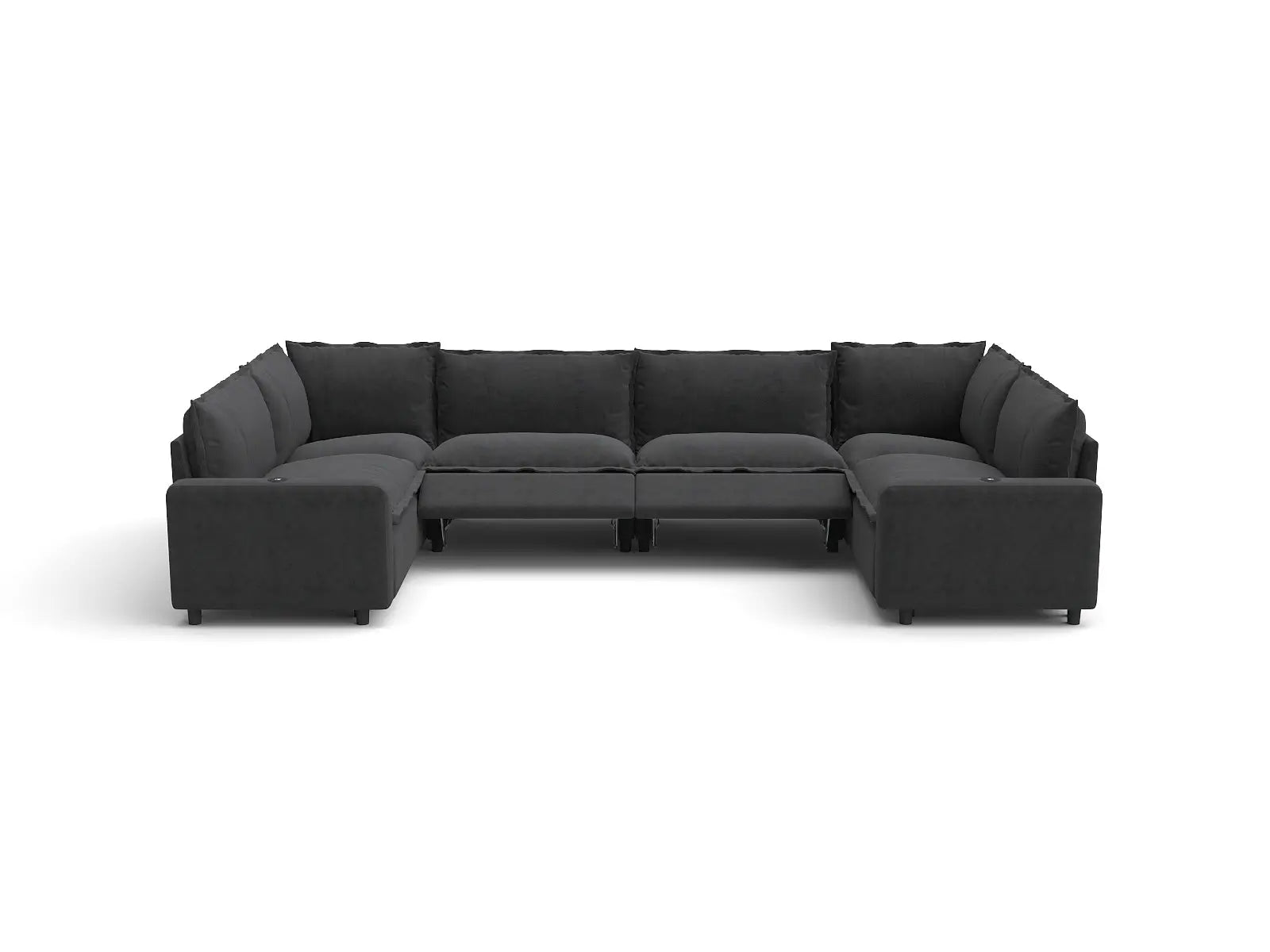 Modular Cero Sectional Couch and Recliner | 6-Piece Grey Linen Grand Estate U-Shaped Sectionals 6-Seater