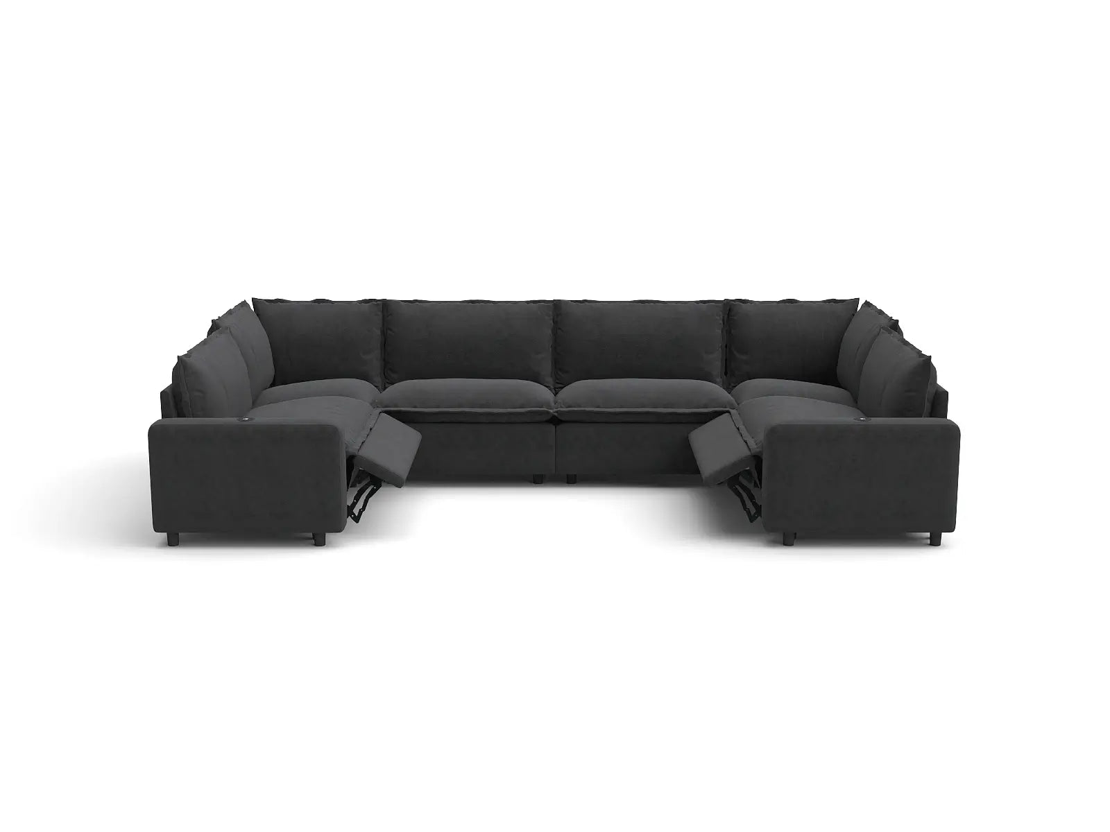 Modular Cero Power Reclining Sectional Couch | 6-Piece Grey Linen Grand Estate U-Shaped Sectionals 6-Seater