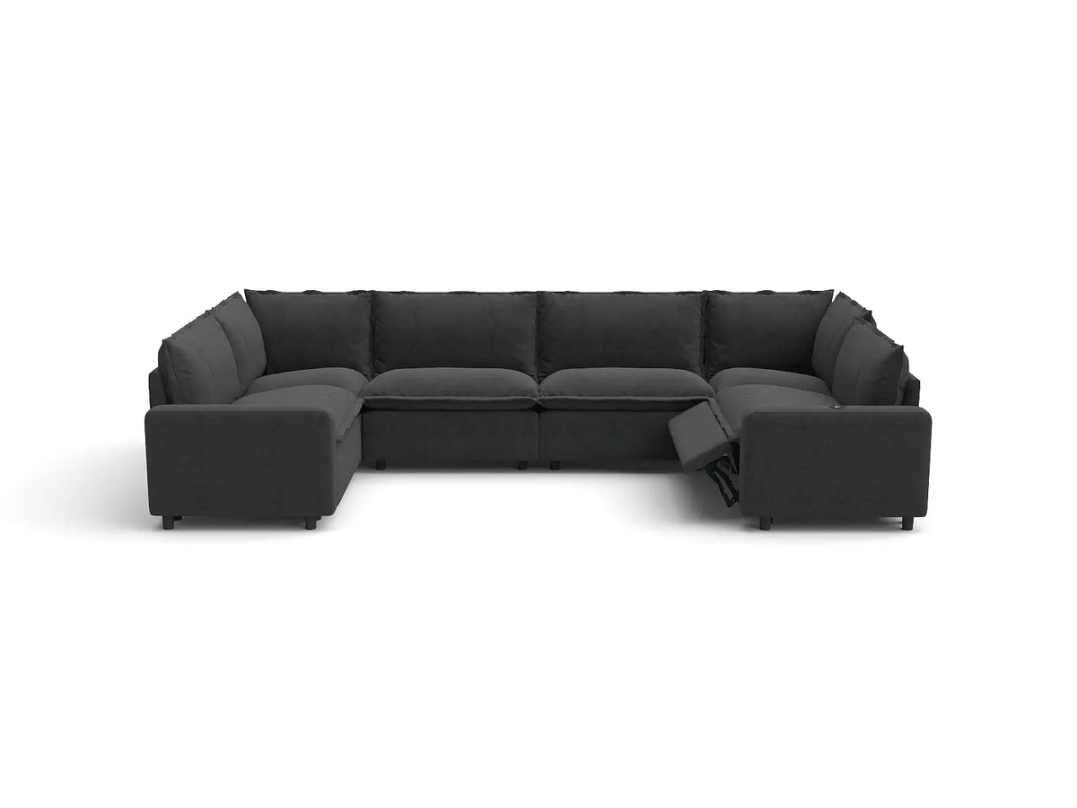 Modular Cero Reclining Sectionals | 6-Piece Grey Linen Grand Estate U-Shaped Sectionals 6-Seater