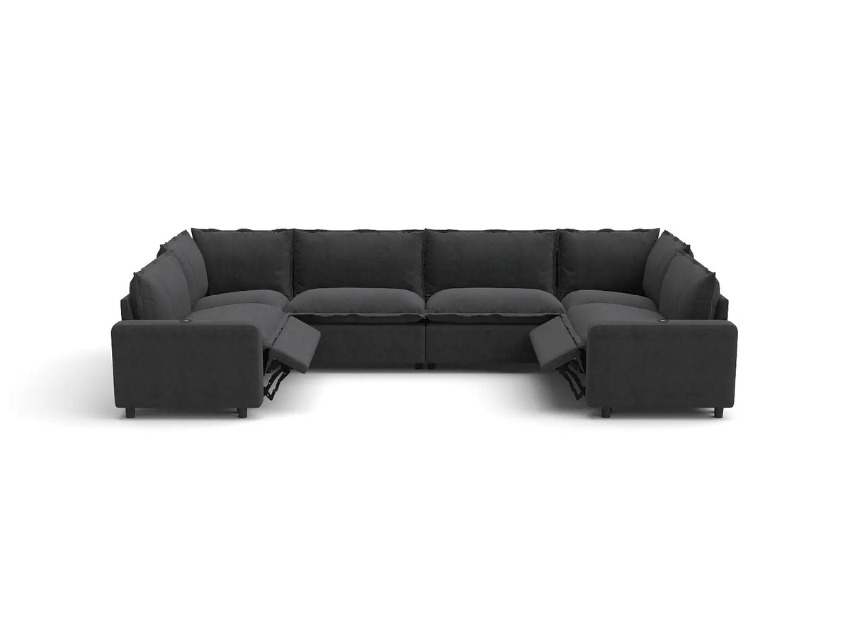 Modular Cero Reclining Sectionals | 6-Piece Grey Linen Grand Estate U-Shaped Sectionals 6-Seater