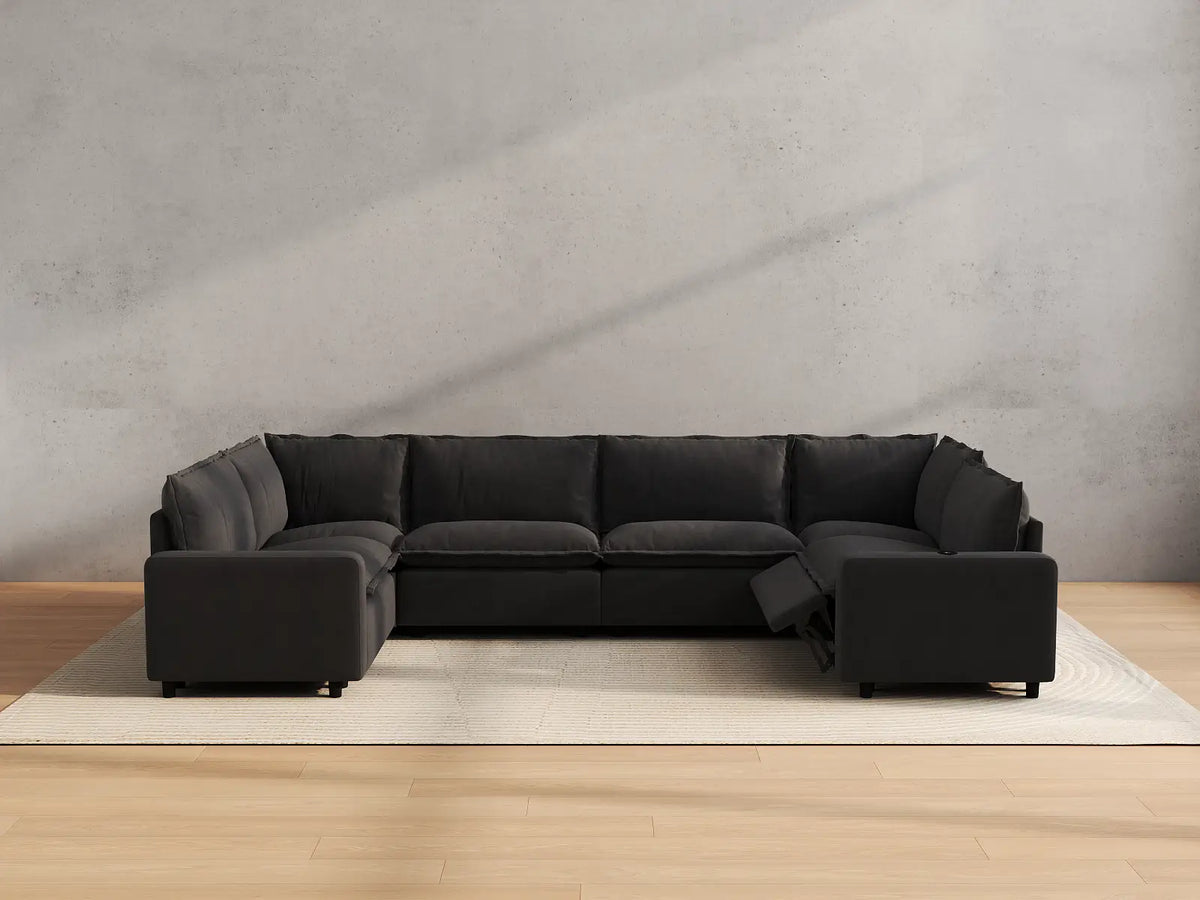 Modular Cero Reclining Sectionals | 6-Piece Grey Linen Grand Estate U-Shaped Sectionals 6-Seater