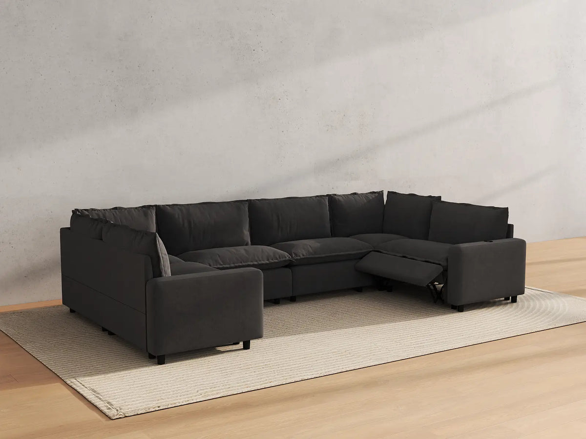 Modular Cero Reclining Sectionals | 6-Piece Grey Linen Grand Estate U-Shaped Sectionals 6-Seater