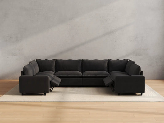 Modular Cero Reclining Sectionals | 6-Piece Grey Linen Grand Estate U-Shaped Sectionals 6-Seater