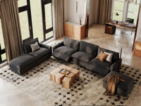 Modular Cero Reclining Sectionals | 6-Piece Grey Linen Large Space Corner Sectionals 4-Seater with 2-Ottomans