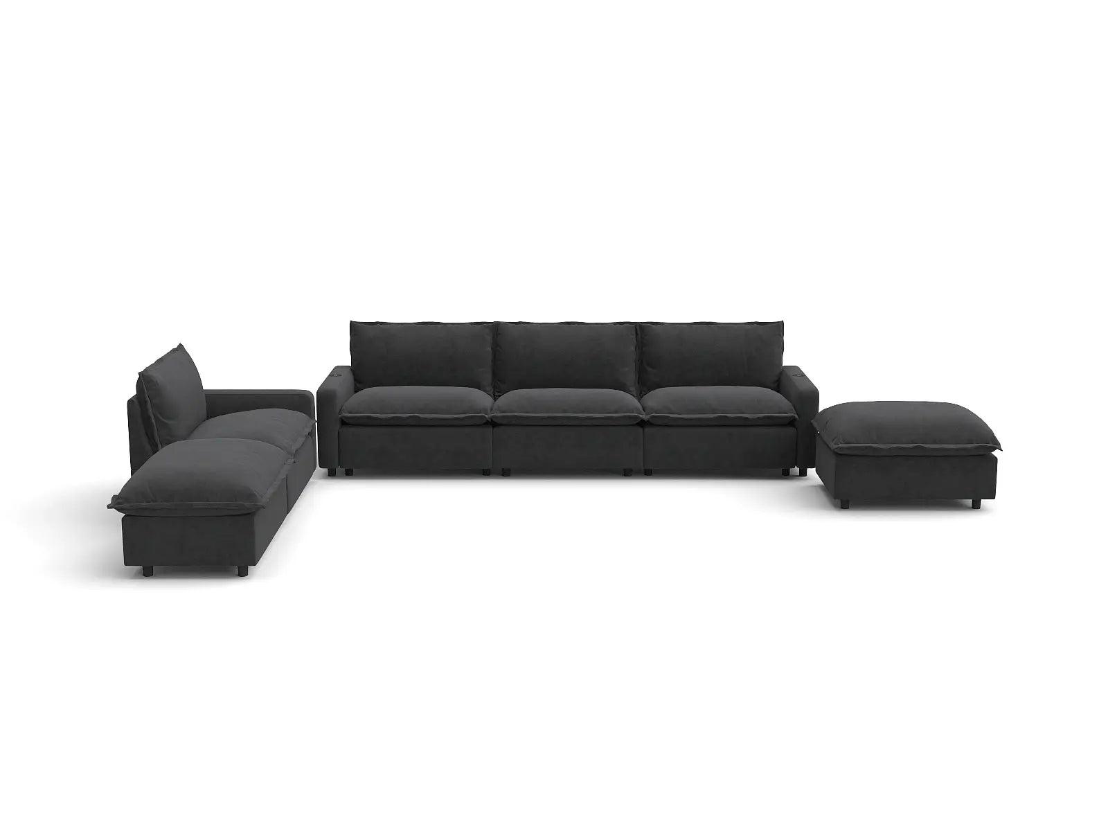 Modular Cero Reclining Corner Sectional | 6-Piece Grey Linen Large Space Corner Sectionals 4-Seater with 2-Ottomans