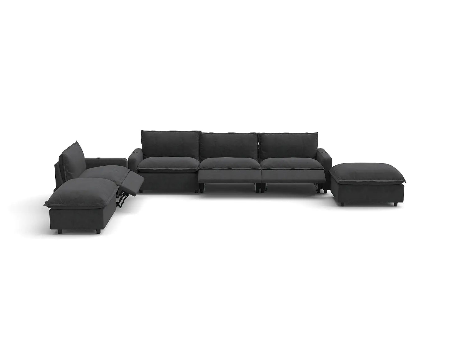 Modular Cero Reclining Sectionals | 6-Piece Grey Linen Large Space Corner Sectionals 4-Seater with 2-Ottomans