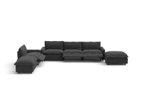 Modular Cero Reclining Sectionals | 6-Piece Grey Linen Large Space Corner Sectionals 4-Seater with 2-Ottomans