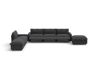Modular Cero Reclining Sectionals | 6-Piece Grey Linen Large Space Corner Sectionals 4-Seater with 2-Ottomans