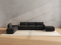 Modular Cero Reclining Sectionals | 6-Piece Grey Linen Large Space Corner Sectionals 4-Seater with 2-Ottomans