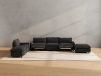 Modular Cero Reclining Sectionals | 6-Piece Grey Linen Large Space Corner Sectionals 4-Seater with 2-Ottomans