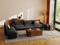 Modular Cero Reclining Sectionals | 6-Piece Grey Linen Large Space Corner Sectionals 4-Seater with 2-Ottomans